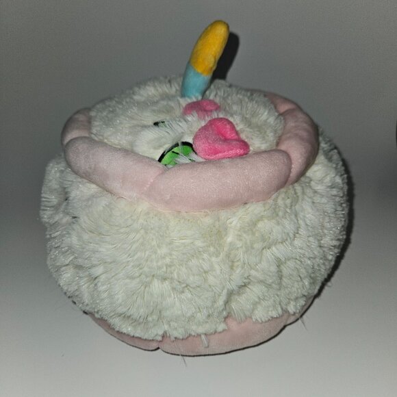 Squishable Birthday Cake Plush Stuffed Animal 8" Wide White Pink Face Candle - Picture 3 of 9
